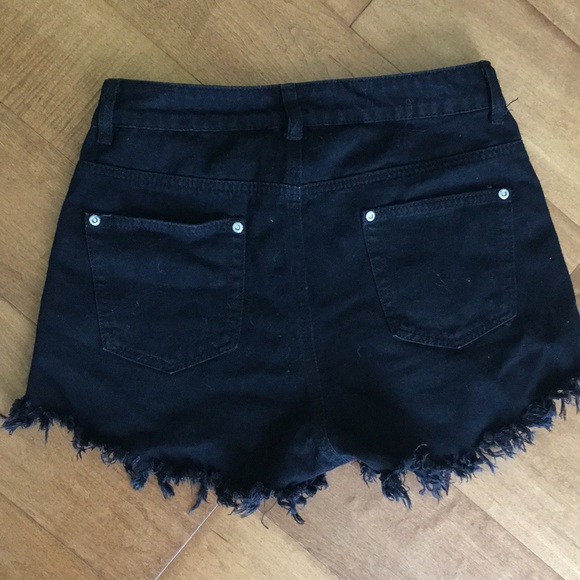 High Waisted Ripped Black Denim Shorts - Picture 2 of 3